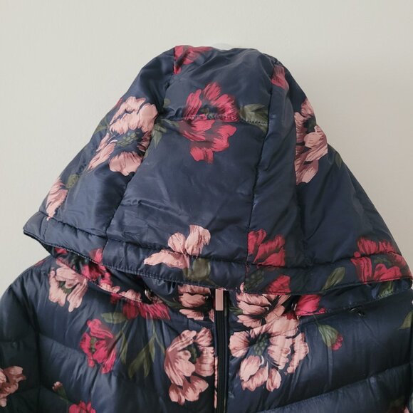 Land's End Navy Floral Down Puffer Jacket-2X - Picture 2 of 8
